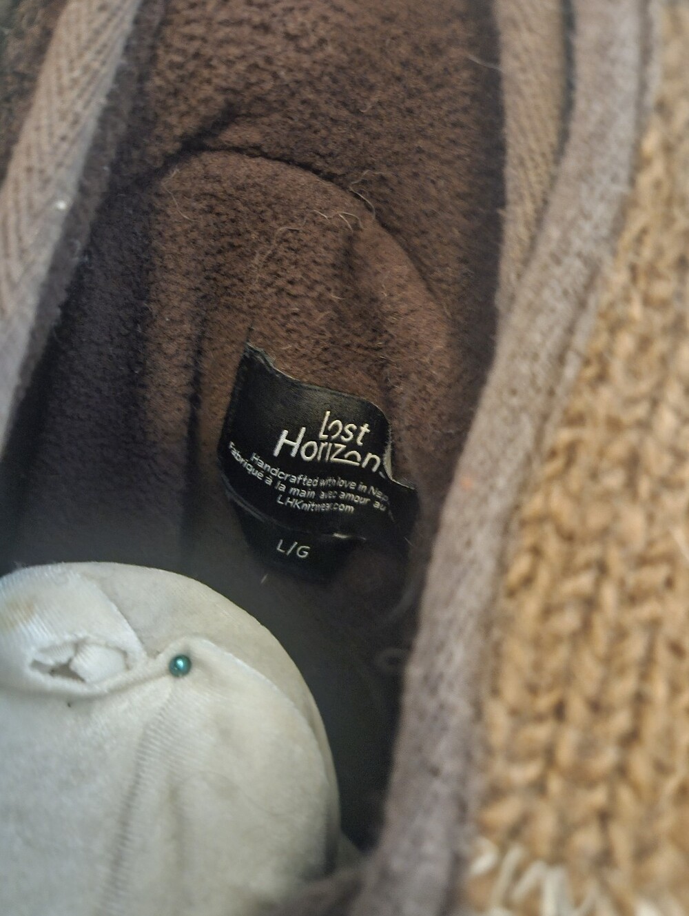 Men's Brown Lost Horizons Wool Striped Zip-Up Hooded Sweater L - Picture 3 of 8